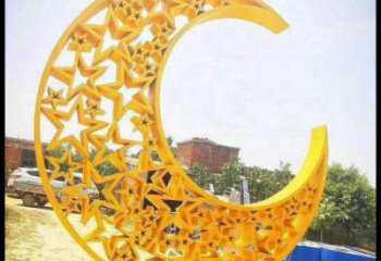 烤漆月亮船雕塑制造商，室外軟裝，不銹鋼月亮船雕塑承接