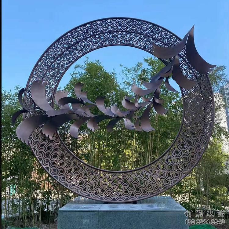 雙環雕塑提供，多彩藝術，中式不銹鋼雙環雕塑通用