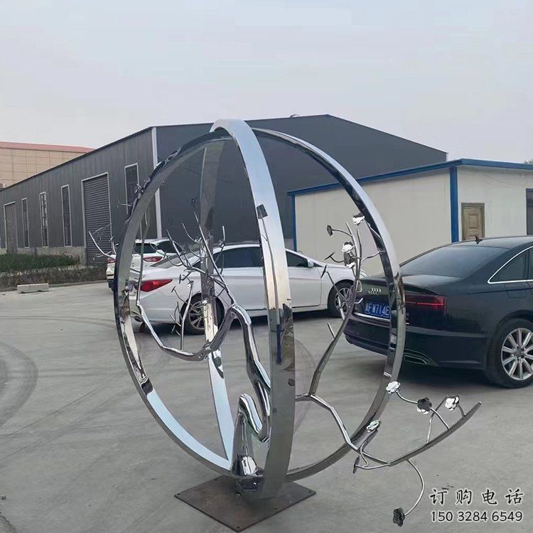 城市圓環雕塑，網格景觀雕塑，拋光效果