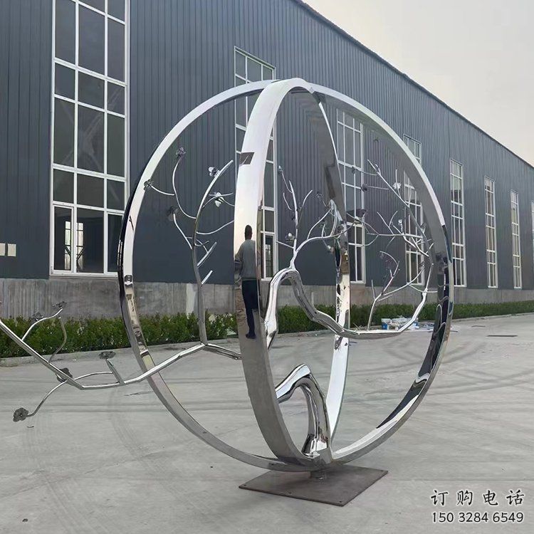 庭院圓環雕塑，鏡面歐式雕塑，網格形式