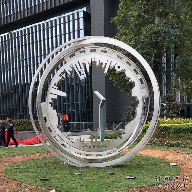 圓圈雕塑定制，村標概念，景觀不銹鋼圓圈雕塑預定