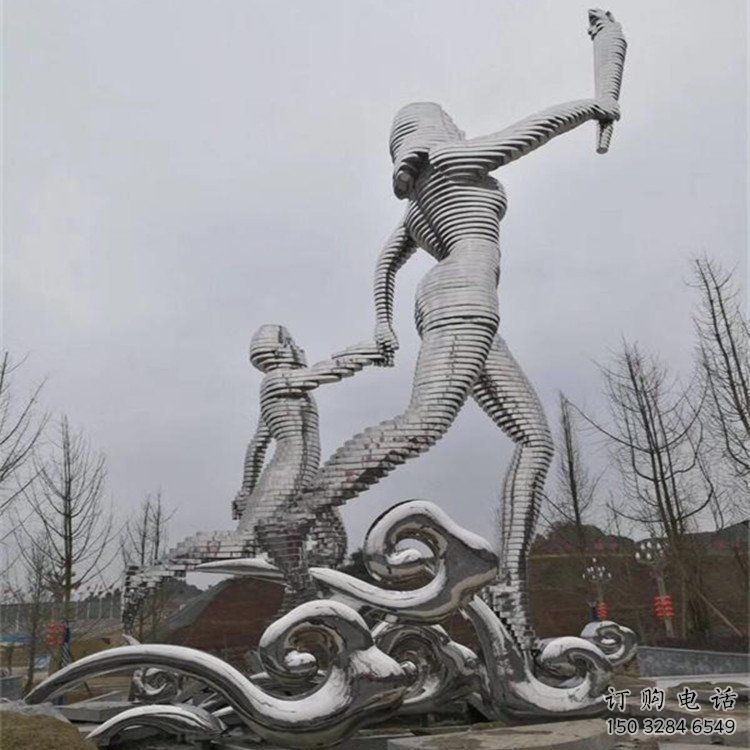 火炬人雕塑，鏡面工藝-不銹鋼螺旋造型雕塑