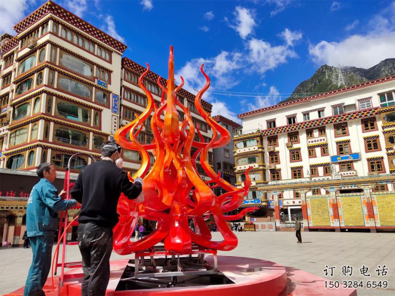 火苗雕塑廠家，美陳設計概念，不銹鋼火苗雕塑制造商