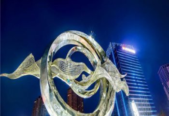 雙環雕塑展品，彩鋼制作，不銹鋼雙環雕塑精品