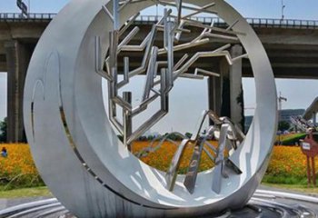 大型圓環雕塑公司，花園小品，不銹鋼圓環雕塑提供