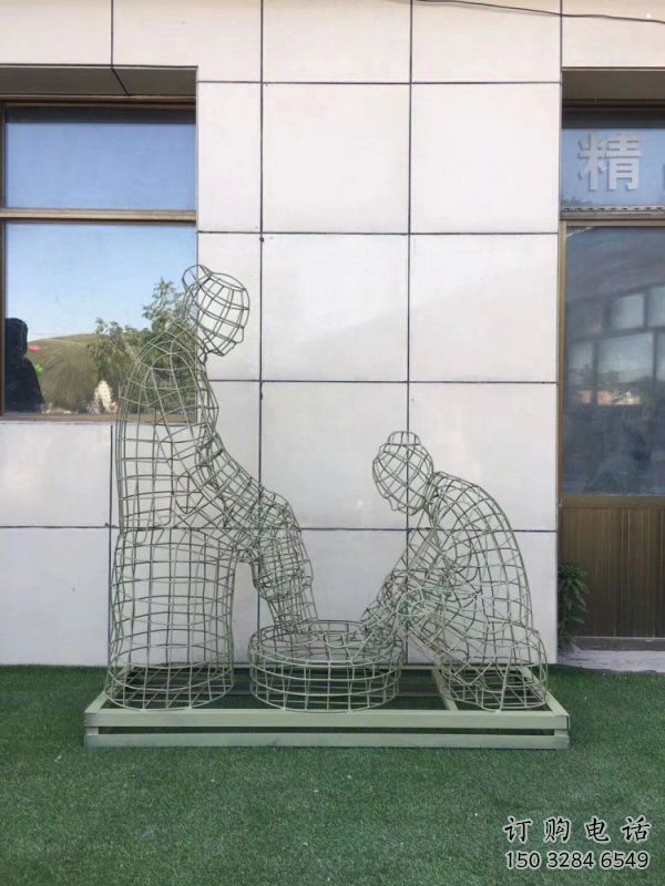 鏤空孝道雕塑通用，街景小品，鐵藝洗腳雕塑制造