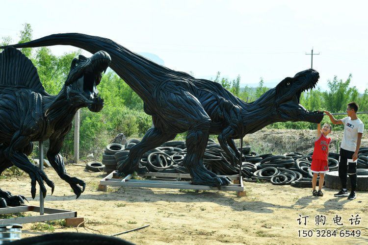 輪胎恐龍雕塑精選，美陳雕塑，大型輪胎恐龍雕塑通用
