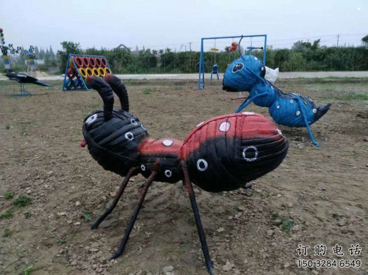 輪胎螞蟻雕塑供應(yīng)，花園小品，彩繪輪胎螞蟻雕塑展品