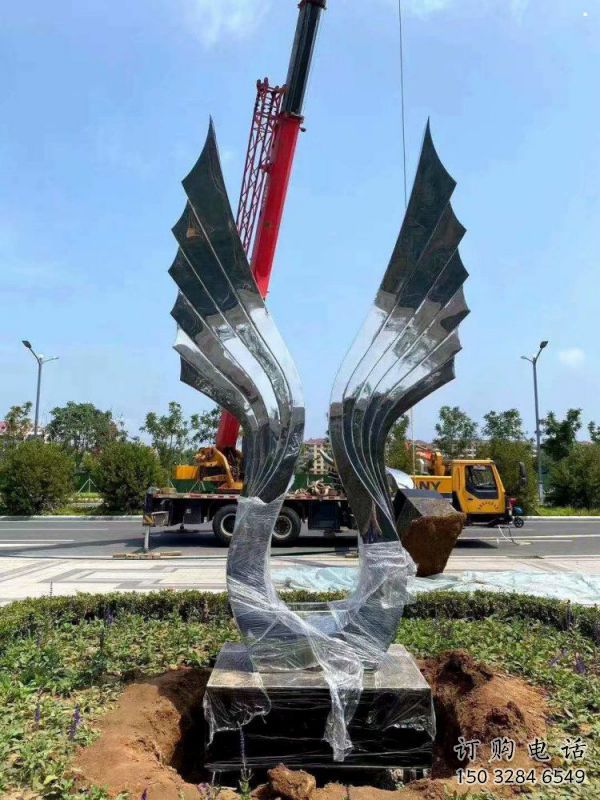 園林翅膀雕塑，噴漆景觀雕塑，網格形式