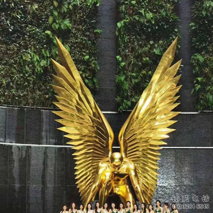 藝術(shù)鳥翅雕塑觀賞型，街景小品，不銹鋼鳥翅雕塑常用