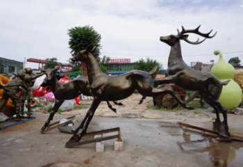 銅陵戶外小鹿批發(fā)，動物雕塑，梅花鹿銅雕塑供求