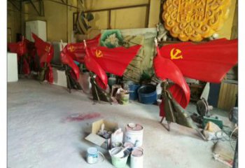 黃山園林國旗雕塑，噴漆黨建雕塑，烤漆形式