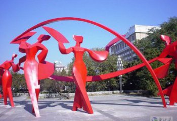 臺江扭秧歌雕塑，民俗舞蹈雕塑，不銹鋼抽象音樂人雕塑