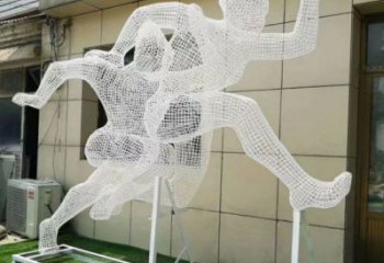 馬尾鏤空健兒雕塑制造，校園雕塑，金屬鐵藝人物雕塑展品