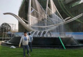 嘉峪關帆船噴泉雕塑，水景水秀組合，旱地帆船噴泉雕塑廠家