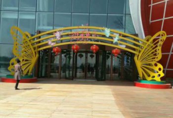 安陽蝴蝶拱門雕塑，鏤空烤漆效果，不銹鋼小區標識雕塑