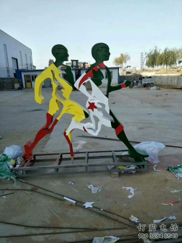湖北省賽跑雕塑，鏤空工藝制作，不銹鋼烤漆體育人物雕塑