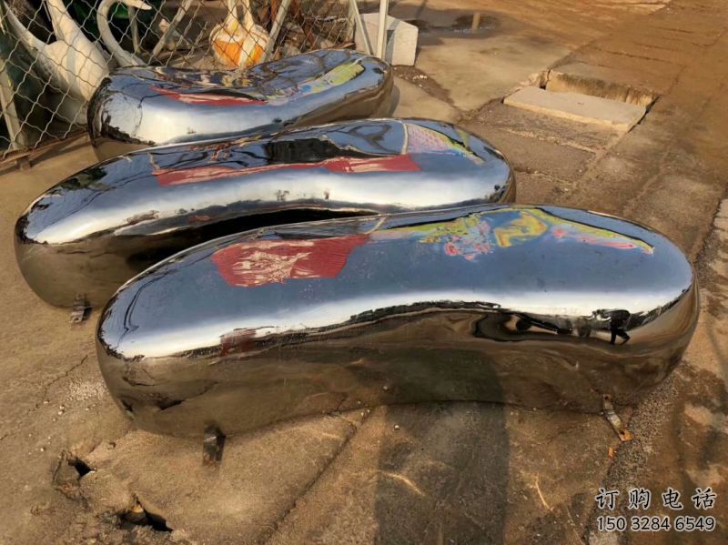 白山坐凳雕塑，小區園林雕塑，不銹鋼鏡面效果