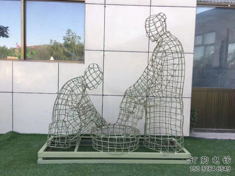 秦淮鏤空洗腳雕塑制作，園林裝飾，鐵藝孝道人物雕塑