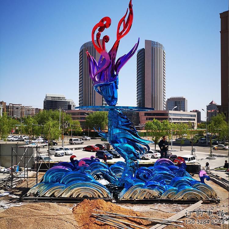 街道海浪雕塑，鍛造景觀雕塑，古銅效果