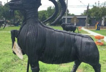 吉林輪胎山羊雕塑供應(yīng)，公園雕塑，鑄銅輪胎羊雕塑供求