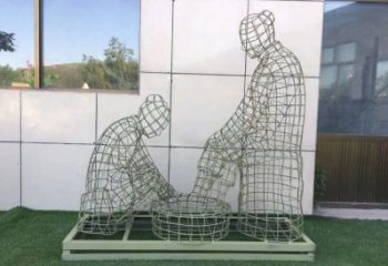 回民鏤空洗腳雕塑制作，園林裝飾，鐵藝孝道人物雕塑