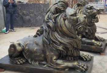 城關大型趴獅雕塑,仿銅動物雕塑,玻璃鋼獅子雕塑制作