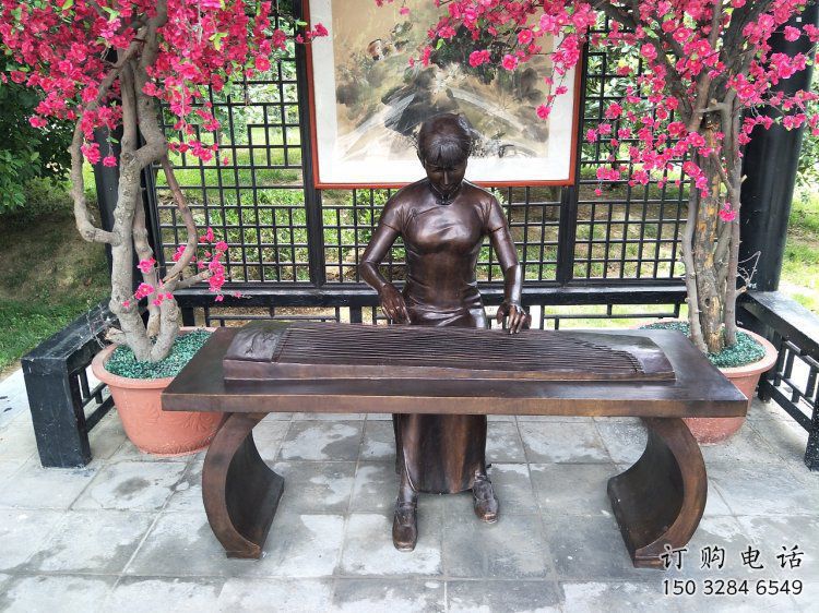 杭州彈古箏雕塑廠家，景觀概念，民俗人物雕塑通用