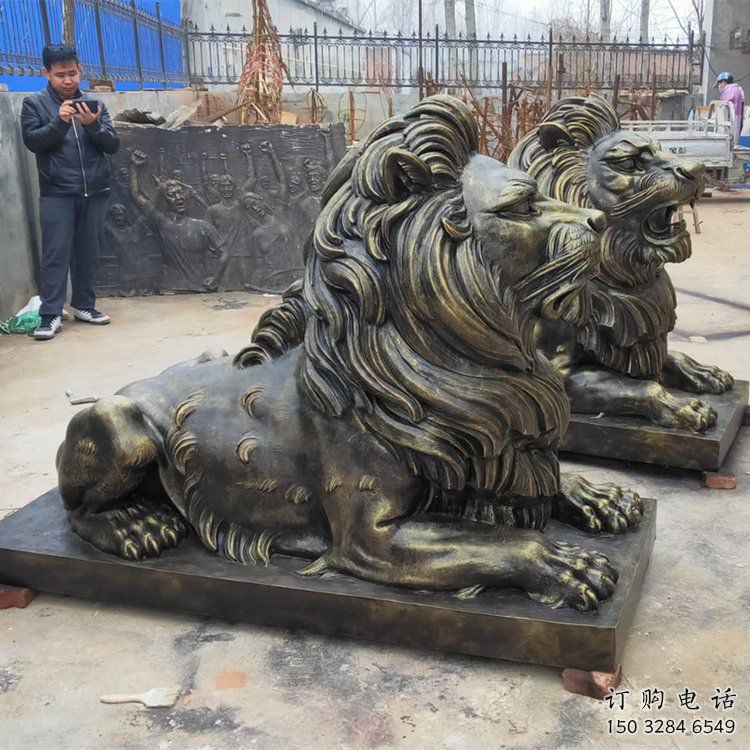 九龍坡大型趴獅雕塑，仿銅動(dòng)物雕塑，玻璃鋼獅子雕塑制作